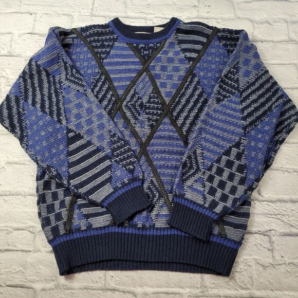 Vintage Leather Trim Urban Works Diamond Pattern Sweater size Medium - Picture 2 of 9